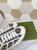 GUCCI JULIO SNEAKER WITH WEB NAVY PATTERNED CANVAS
