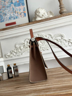 HERMES ZIP CABINE 31 BAG IN CHOCOLATE BROWN CANVAS AND BRONZE BROWN CALFSKIN
