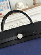 HERMES ZIP CABINE 31 BAG IN NAVY BLUE CANVAS AND BLACK CALFSKIN