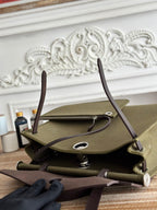 HERMES ZIP CABINE 31 BAG IN OLIVE GREEN CANVAS AND BLACK CALFSKIN