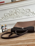 HERMES ZIP CABINE 31 BAG IN CHOCOLATE BROWN CANVAS AND BLACK CALFSKIN