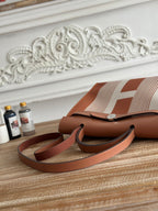 HERMES ZIP CABINE 31 BAG IN BRONZE BROWN MIX WHITE CANVAS AND CALFSKIN