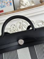 HERMES ZIP CABINE 31 BAG IN BLACK MIX WHITE CANVAS AND CALFSKIN