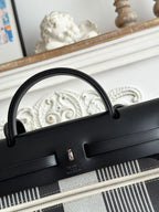 HERMES ZIP CABINE 31 BAG IN BLACK MIX WHITE CANVAS AND CALFSKIN