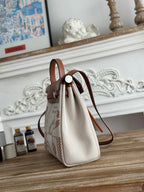 HERMES BOLSO HERBAG ZIP 31 RETOURNE BAG IN OFF-WHITE MIX BROWN H VIKING CANVAS AND COWHIDE