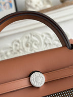 HERMES HERBAG MESSENGER 31 BAG IN DARK BROWN H VIKING CANVAS AND COWHIDE