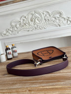 HERMES MINI NEO 17 EVELYNE BAG IN BRONZE BROWN CANVAS AND PLUM PURPLE CALFSKIN