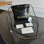 CHANEL MINI HOBO HANDBAG 20 IN BLACK CALFSKIN GOLD-TONE HARDWARE