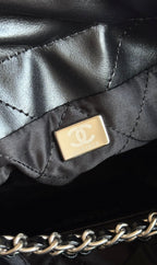 CHANEL MINI HOBO HANDBAG 20 IN BLACK CALFSKIN SILVER-TONE HARDWARE