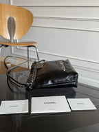 CHANEL MINI HOBO HANDBAG 20 IN BLACK CALFSKIN SILVER-TONE HARDWARE