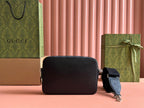 GUCCI SMALL CROSSBODY BAG 24 WITH TAG IN BLACK CALFSKIN AND CANVAS TRIM