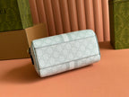 GUCCI OPHIDIA TOP HANDLE BAG 21 IN GREY-GREEN MONOGRAM CANVAS AND CALFSKIN TRIM GOLD HARDWARE