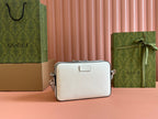 GUCCI SMALL CROSSBODY BAG 24 WITH TAG IN WHITE CALFSKIN AND CANVAS TRIM