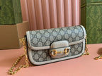 GUCCI HORSEBIT 1955 BAG 24 IN BEIGE CANVAS AND WHITE CALFSKIN