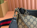 GUCCI OPHIDIA SHOULDER BAG 25 IN GREY EBONY CANVAS AND BLACK LAMBSKIN SILVER HARDWARE