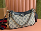 GUCCI OPHIDIA SHOULDER BAG 25 IN GREY EBONY CANVAS AND BLACK LAMBSKIN SILVER HARDWARE