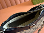 GUCCI OPHIDIA SHOULDER BAG 25 IN GREY EBONY CANVAS AND BLACK LAMBSKIN SILVER HARDWARE