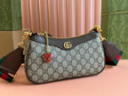 GUCCI OPHIDIA SMALL SHOULDER BAG 25 IN BEIGE EBONY CANVAS AND DARK BROWN LAMBSKIN GOLD HARDWARE
