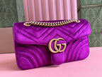 GUCCI 25S  MARMONT 26 CM IN DEEP PINK PURPLE VELVET WITH GOLD HARDWARE