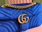 GUCCI 25S  MARMONT 26 CM IN DARK BLUE VELVET WITH GOLD HARDWARE