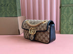 GUCCI MARMONT MEDIUM SHOULDER BAG 22 IN BEIGE AND BROWN  CANVAS BLACK CALFSKIN