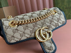 GUCCI MARMONT MEDIUM SHOULDER BAG 22 IN BEIGE AND BROWN  CANVAS BLACK CALFSKIN