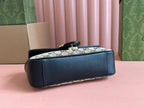 GUCCI MARMONT MEDIUM SHOULDER BAG 22 IN BEIGE AND BROWN  CANVAS BLACK CALFSKIN
