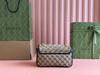 GUCCI MARMONT MEDIUM SHOULDER BAG 22 IN BEIGE AND BROWN  CANVAS BLACK CALFSKIN