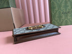 GUCCI HORSEBIT 1955 WALLET IN BEIGE EBONY CANVAS MIX BROWN CALFSKIN GOLD CHAIN
