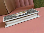 GUCCI HORSEBIT 1955 WALLET IN BEIGE EBONY CANVAS MIX WHITE CALFSKIN GOLD CHAIN