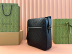 GUCCI SIGNATURE MESSENGER BAG 28 IN BLACK  CALFSKIN