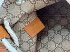 GUCCI SMALL DRAWSTRING SHOULDER BAG 21 IN WHITE CANVAS BROWN CALFSKIN