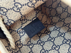 GUCCI DRAWSTRING SHOULDER BAG LOGO PRINT 31 IN WHITE CANVAS DARK BLUE CALFSKIN