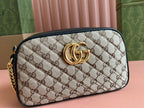 GUCCI MARMONT MEDIUM SHOULDER BAG 24 IN BEIGE AND BROWN  CANVAS BLACK CALFSKIN