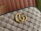 GUCCI MARMONT MEDIUM SHOULDER BAG 24 IN BEIGE AND BROWN  CANVAS BLACK CALFSKIN