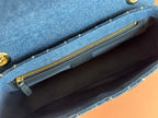 GUCCI MARMONT SHOULDER BAG 26 IN BLUE DENIM WITH DOUBLE G CRYSTAL PATTERN GOLD HARDWARE