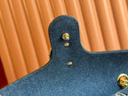 GUCCI MARMONT SHOULDER BAG 26 IN BLUE DENIM WITH DOUBLE G CRYSTAL PATTERN GOLD HARDWARE