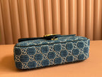 GUCCI MARMONT SHOULDER BAG 26 IN BLUE DENIM WITH DOUBLE G CRYSTAL PATTERN GOLD HARDWARE