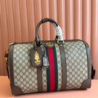 GUCCI SAVOY MEDIUM DUFFLE BAG 44 IN BEIGE AND EBONY  SUPREME CANVAS