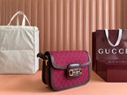 GUCCI HORSEBIT 1955 SHOULDER BAG 25 IN WINE RED CANVAS AND CALFSKIN GOLD HARDWARE