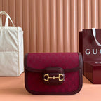 GUCCI HORSEBIT 1955 SHOULDER BAG 25 IN WINE RED CANVAS AND CALFSKIN GOLD HARDWARE