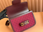 GUCCI HORSEBIT 1955 SHOULDER BAG 25 IN WINE RED CANVAS AND CALFSKIN GOLD HARDWARE