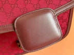 GUCCI HORSEBIT 1955 SHOULDER BAG 25 IN WINE RED CANVAS AND CALFSKIN GOLD HARDWARE