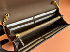 GUCCI OPHIDIA WALLET ON GOLD CHAIN 19 IN BEIGE AND DARK BROWN CANVAS AND BROWN CALFSKIN