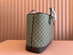 GUCCI OPHIDIA MEDIUM TOTE BAG 38.5 BEIGE CANVAS AND BROWN CALFSKIN