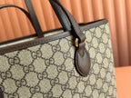 GUCCI OPHIDIA MEDIUM TOTE BAG 38.5 BEIGE CANVAS AND BROWN CALFSKIN