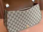 GUCCI BLONDIE LARGE TOP HANDLE BAG 32 IN BEIGE AND DARK BROWN CANVAS BROWN CALFSKIN