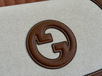 GUCCI BLONDIE LARGE TOP HANDLE BAG 32 IN NATURAL COTTON LINEN CANVAS BROWN CALFSKIN