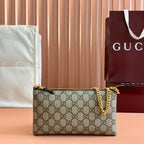 GUCCI RUBBER EFFECT SMALL WALLET ON CHAIN 22.5 IN BEIGE AND DARK BROWN  CALFSKIN