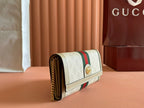 GUCCI OPHIDIA WALLET ON GOLD CHAIN 19 IN LIGHT BEIGE  CANVAS AND LIGHT BROWN CALFSKIN